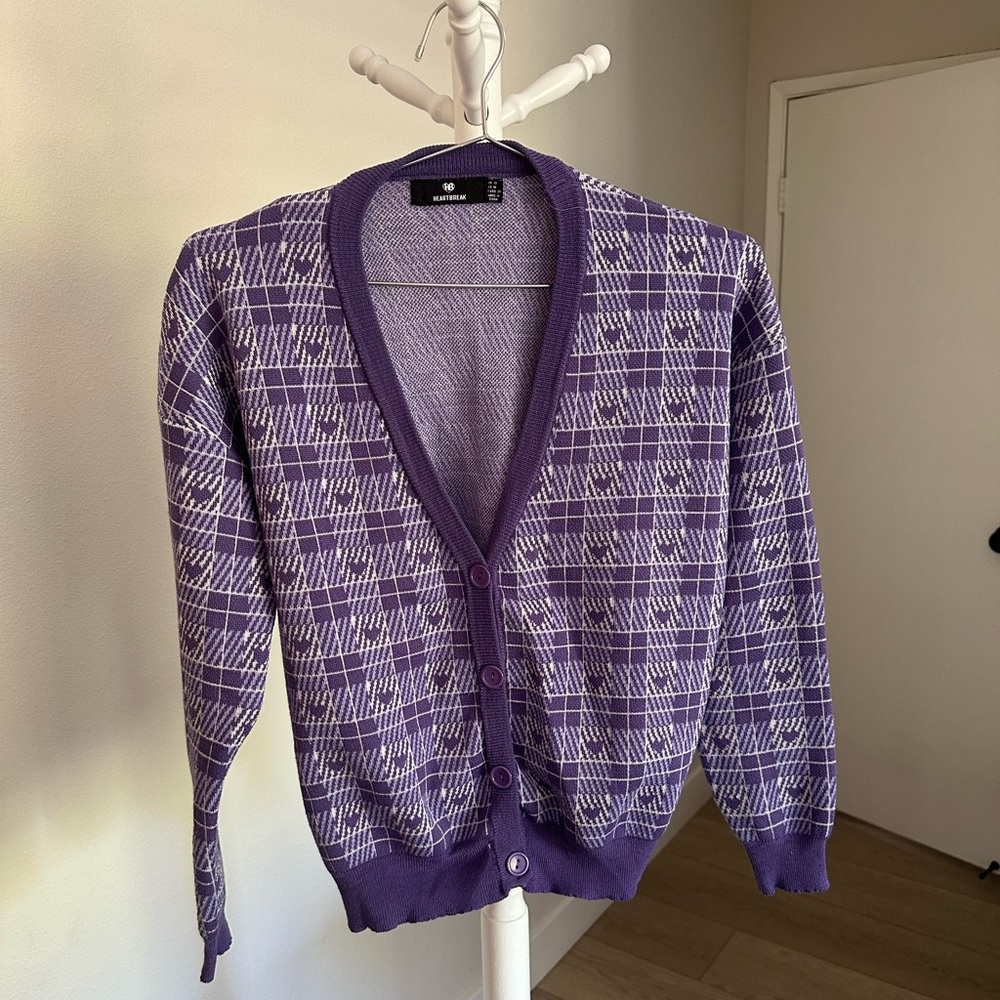 Heartbreak - cardigan in heart check print - M